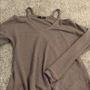 Waffle Knit Cold Shoulder Top